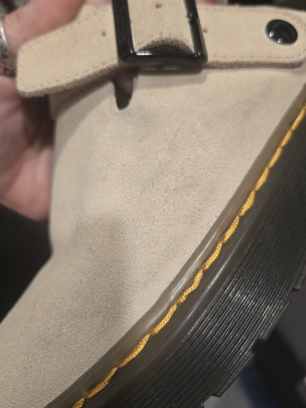 Dr. Martens Beige Suede Clog Slip-On with Buckle Strap - Picture 2 of 5